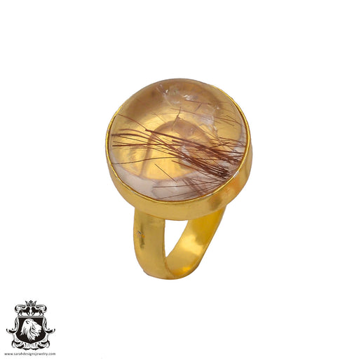Size 7.5 - Size 9 Ring Red Rutile Quartz 24K Gold Plated Ring GPR322