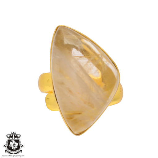 Size 6.5 - Size 8 Ring Rutilated Quartz 24K Gold Plated Ring GPR325