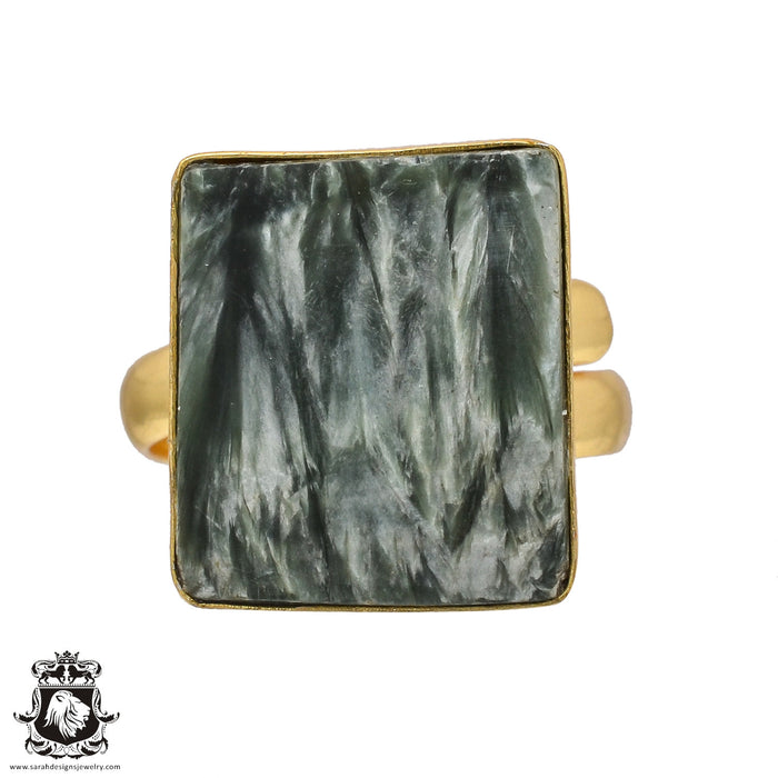 Size 10.5 - Size 12 Adjustable Seraphinite 24K Gold Plated Ring GPR502