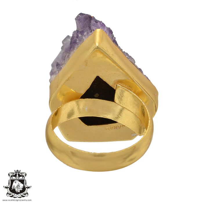 Size 7.5 - Size 9 Ring Amethyst Druzy 24K Gold Plated Ring GPR523