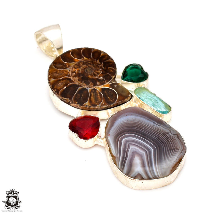 Ammonite Banded Agate Pendant & Chain  P6975