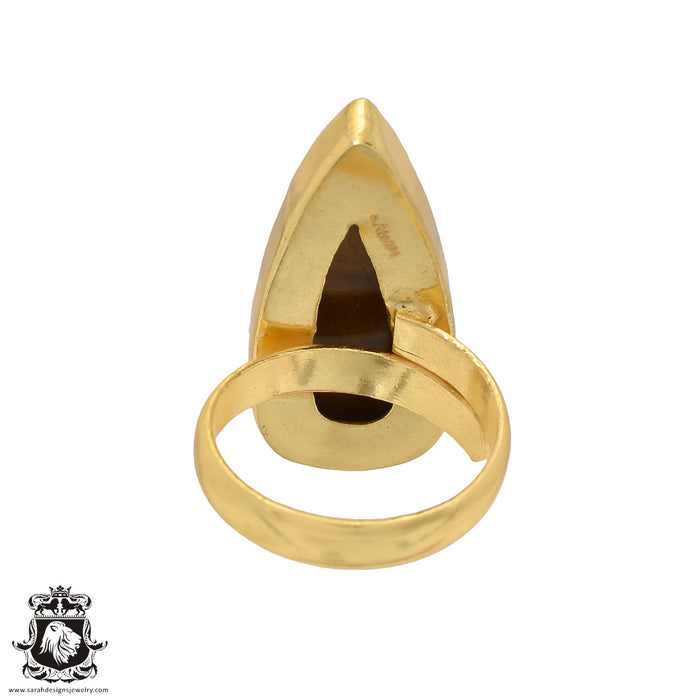 Size 8.5 - Size 10 Adjustable Tiger's Eye 24K Gold Plated Ring GPR542