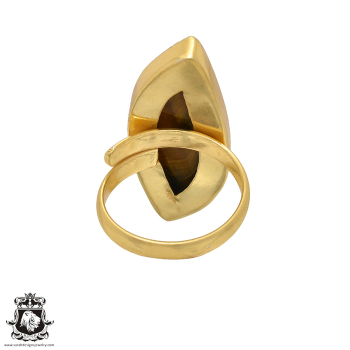 Size 9.5 - Size 11 Adjustable Hawk's Eye 24K Gold Plated Ring GPR547