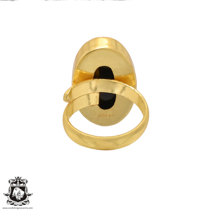 Size 7.5 - Size 9 Adjustable Hawk's Eye 24K Gold Plated Ring GPR556