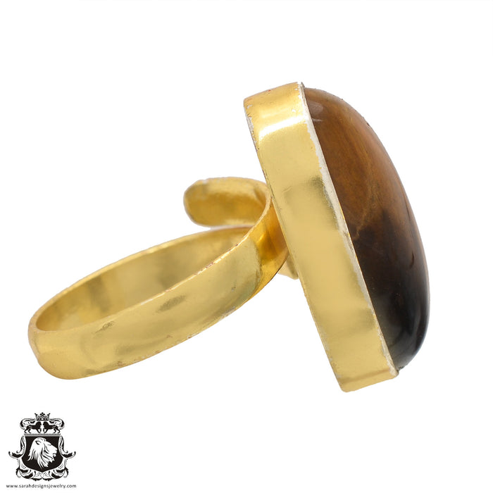 Size 9.5 - Size 11 Ring Tiger's Eye 24K Gold Plated Ring GPR563