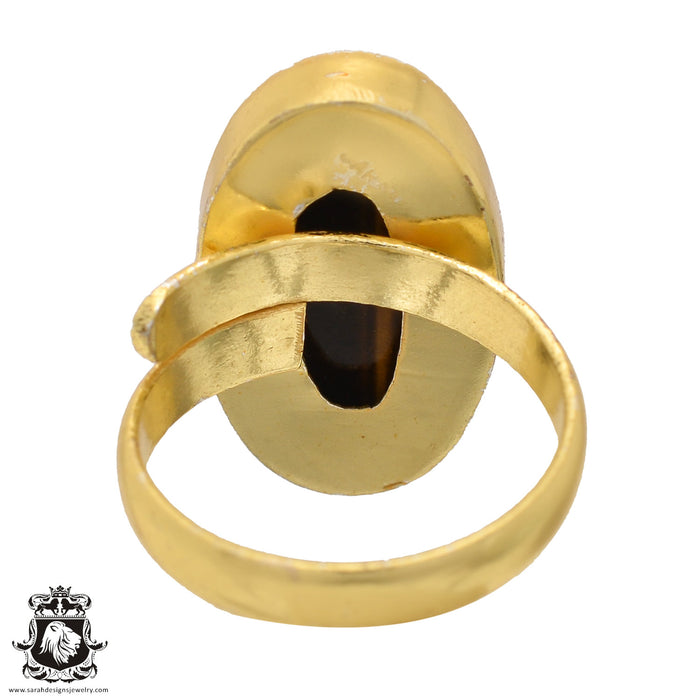 Size 9.5 - Size 11 Adjustable Tiger's Eye 24K Gold Plated Ring GPR563