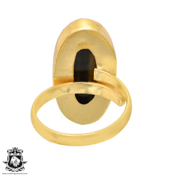Size 10.5 - Size 12 Ring Hawk's Eye 24K Gold Plated Ring GPR568