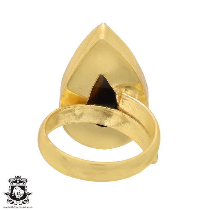 Size 6.5 - Size 8 Adjustable Hawk's Eye 24K Gold Plated Ring GPR569