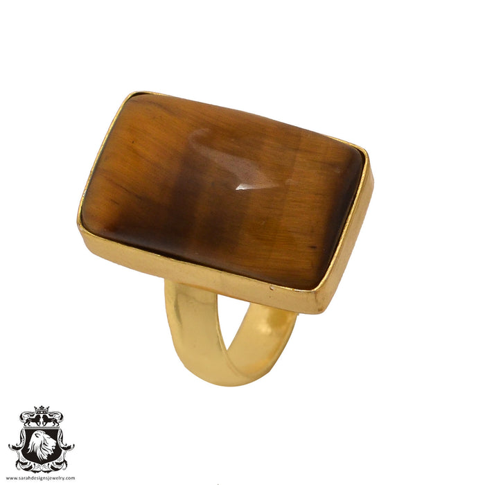 Size 6.5 - Size 8 Ring Tiger's Eye 24K Gold Plated Ring GPR570