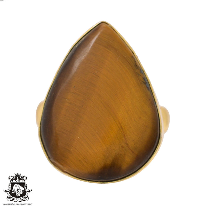 Size 9.5 - Size 11 Ring Tiger's Eye 24K Gold Plated Ring GPR575