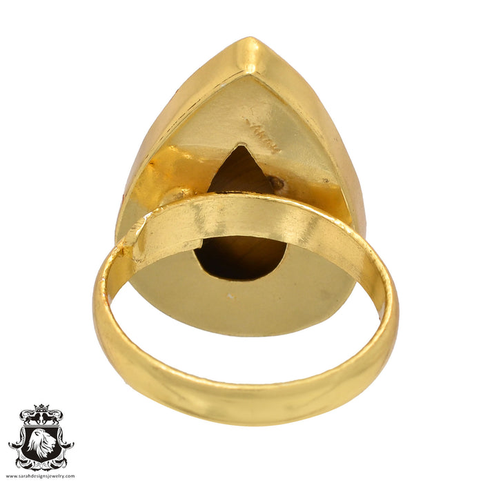 Size 9.5 - Size 11 Ring Tiger's Eye 24K Gold Plated Ring GPR575