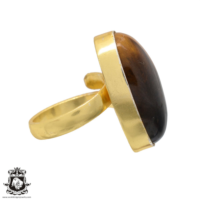 Size 6.5 - Size 8 Ring Hawk's Eye 24K Gold Plated Ring GPR574
