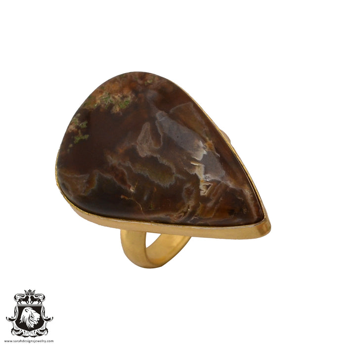 Size 8.5 - Size 10 Adjustable Stick Agate 24K Gold Plated Ring GPR581