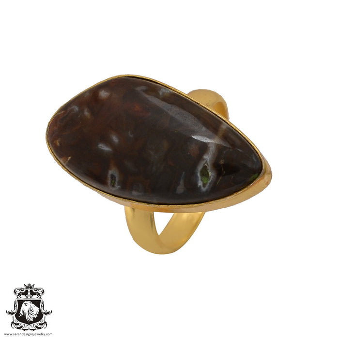 Size 8.5 - Size 10 Adjustable Stick Agate 24K Gold Plated Ring GPR583