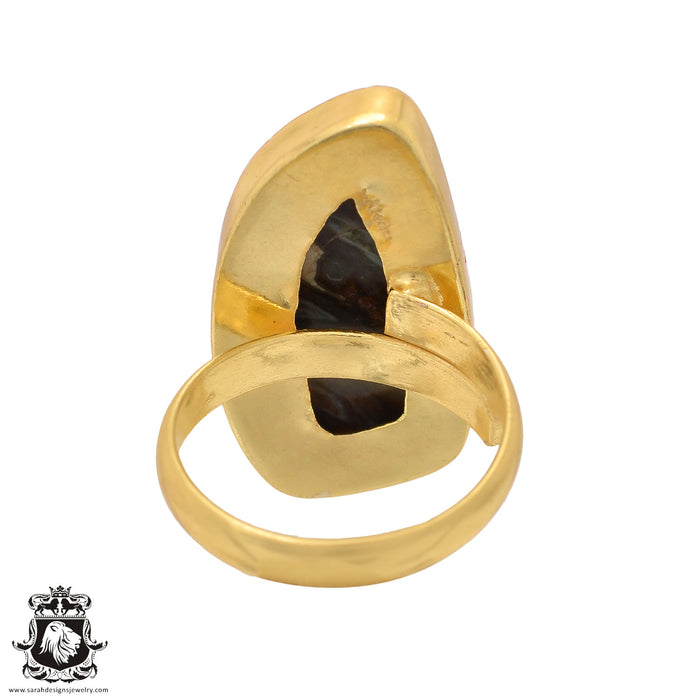 Size 9.5 - Size 11 Ring Stick Agate 24K Gold Plated Ring GPR587