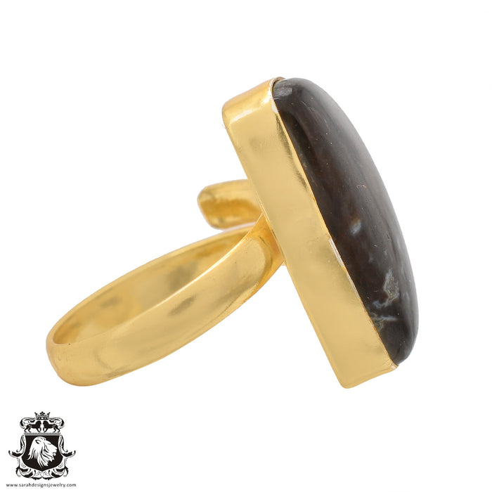 Size 9.5 - Size 11 Ring Stick Agate 24K Gold Plated Ring GPR589