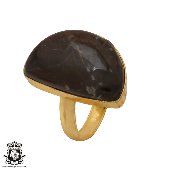 Size 9.5 - Size 11 Ring Stick Agate 24K Gold Plated Ring GPR589