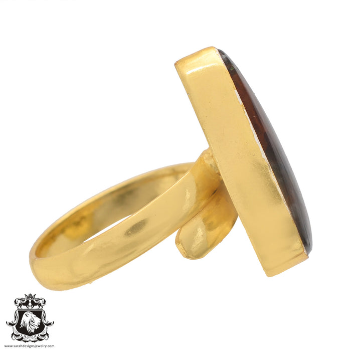 Size 9.5 - Size 11 Adjustable Stick Agate 24K Gold Plated Ring GPR590