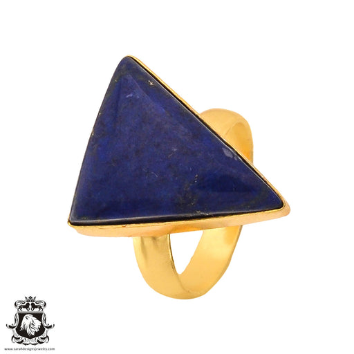 Size 7.5 - Size 9 Adjustable Lapis Lazuli 24K Gold Plated Ring GPR593