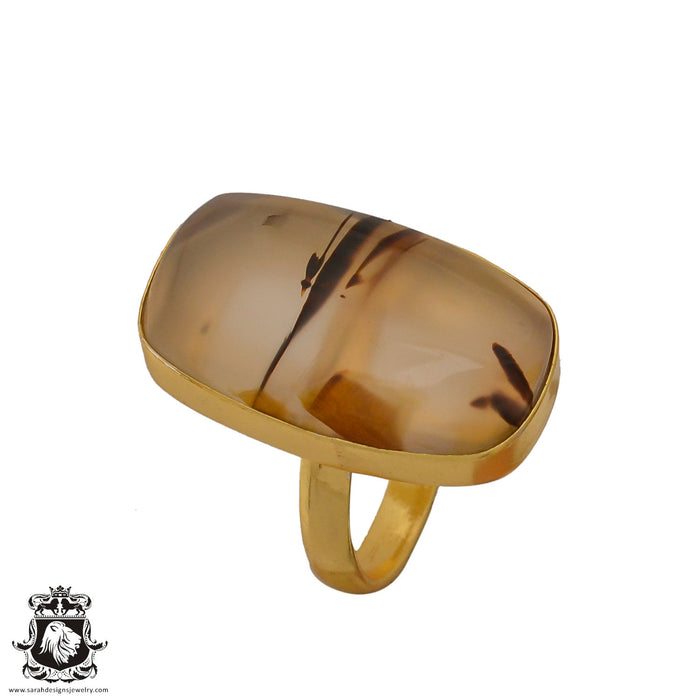 Size 7.5 - Size 9 Adjustable Scenic Agate 24K Gold Plated Ring GPR617