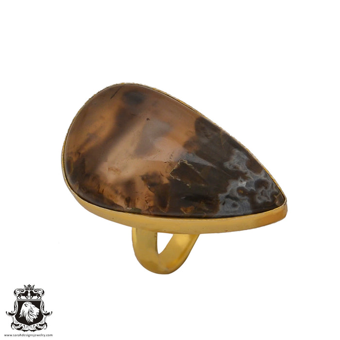 Size 7.5 - Size 9 Ring Scenic Agate 24K Gold Plated Ring GPR620