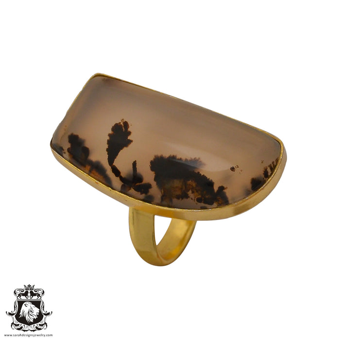 Size 7.5 - Size 9 Ring Scenic Agate 24K Gold Plated Ring GPR622