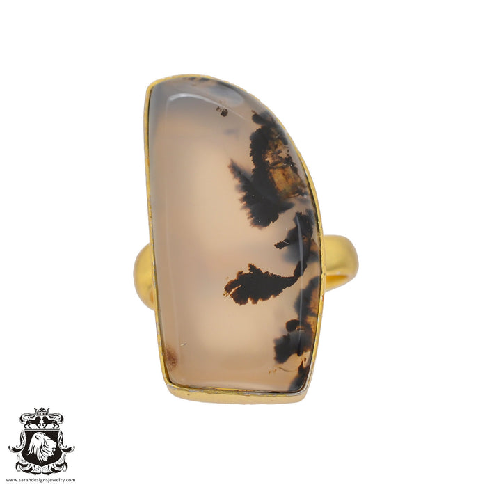 Size 7.5 - Size 9 Ring Scenic Agate 24K Gold Plated Ring GPR622