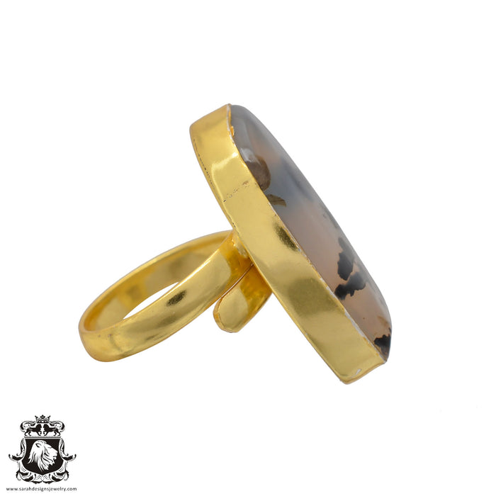 Size 7.5 - Size 9 Ring Scenic Agate 24K Gold Plated Ring GPR623
