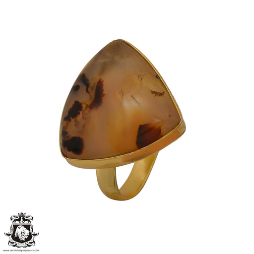 Size 10.5 - Size 12 Ring Scenic Agate 24K Gold Plated Ring GPR624