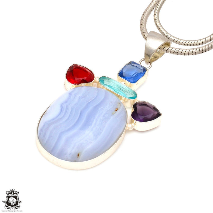 Blue Lace Agate Pendant 4mm Snake Chain P7140
