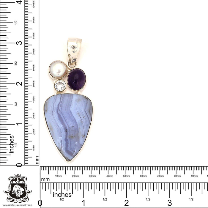 Blue Lace Agate Pendant & Chain P7172