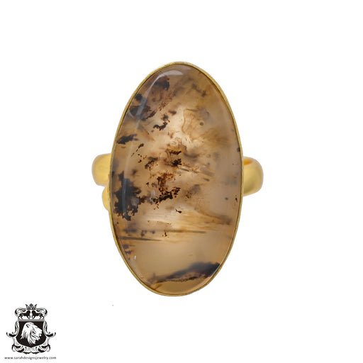 Size 8.5 - Size 10 Ring Scenic Agate 24K Gold Plated Ring GPR625