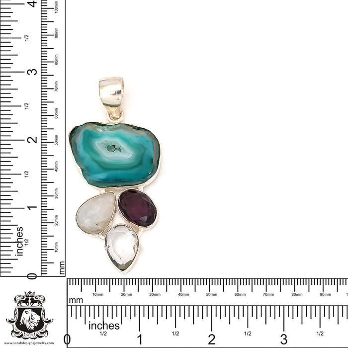 Ocean Blue Agate Pendant & Chain P7203