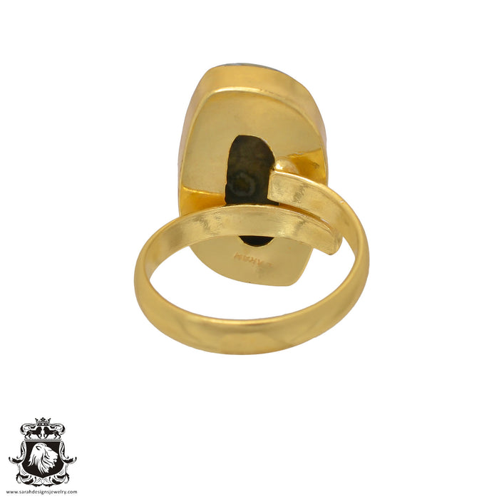 Size 9.5 - Size 11 Ring Rhyolite Rainforest Jasper 24K Gold Plated Ring GPR633