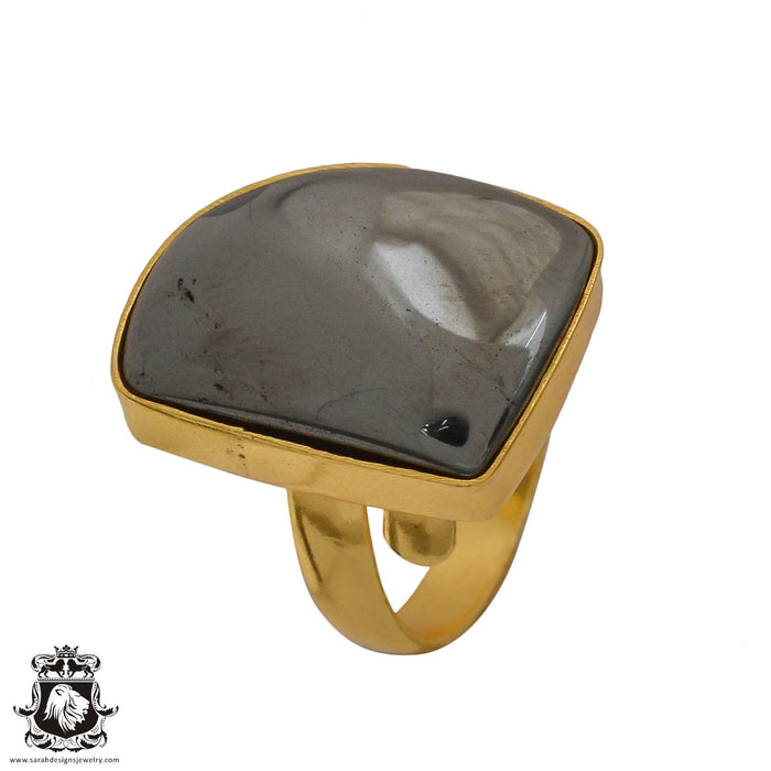 Size 9.5 - Size 11 Ring Hematite 24K Gold Plated Ring GPR652