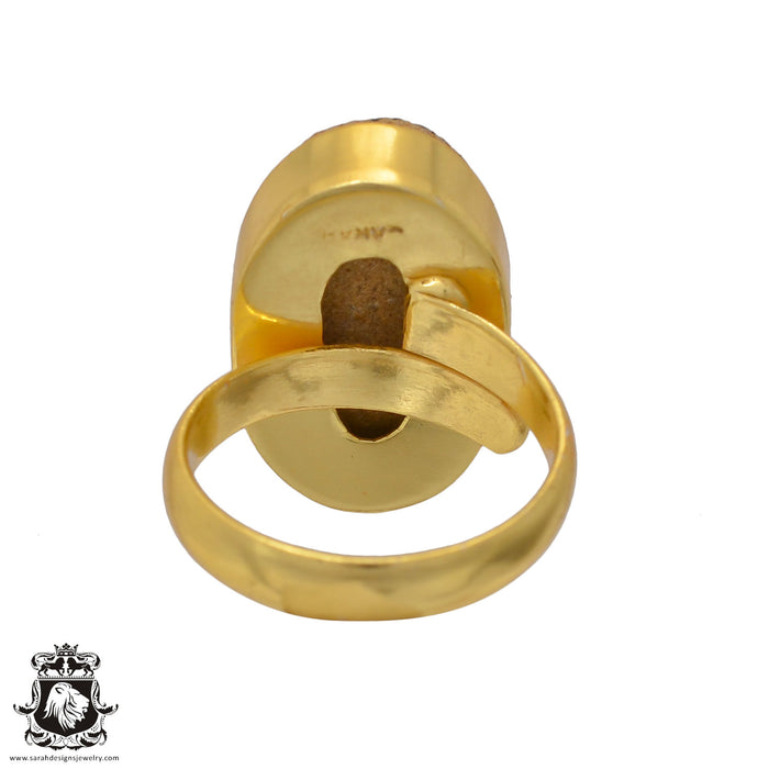 Size 6.5 - Size 8 Adjustable Psilomelane Dendrite 24K Gold Plated Ring GPR663