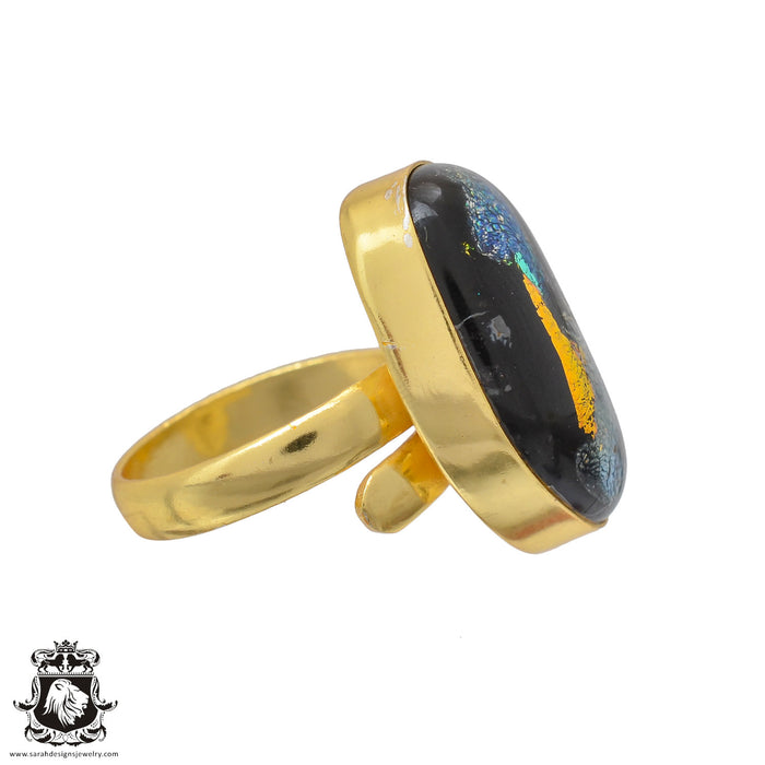 Size 8.5 - Size 10 Ring Dichroic Murano Glass 24K Gold Plated Ring GPR669