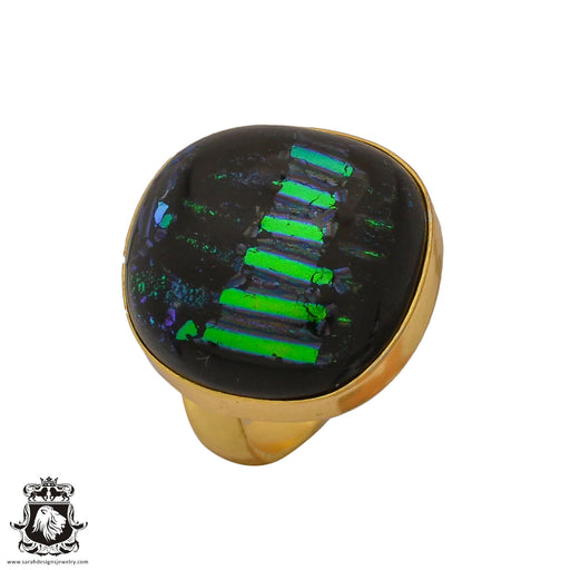 Size 6.5 - Size 8 Ring Dichroic Murano Glass 24K Gold Plated Ring GPR673