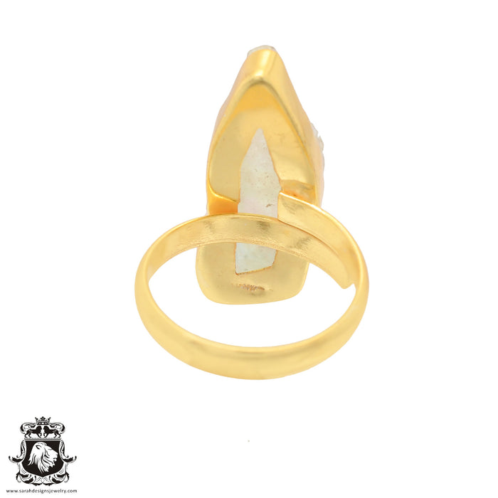 Size 10.5 - Size 12 Ring Titanium Aura Quartz 24K Gold Plated Ring GPR685