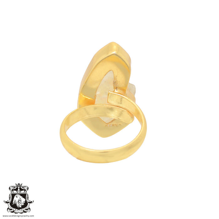 Size 6.5 - Size 8 Ring Titanium Aura Quartz 24K Gold Plated Ring GPR692