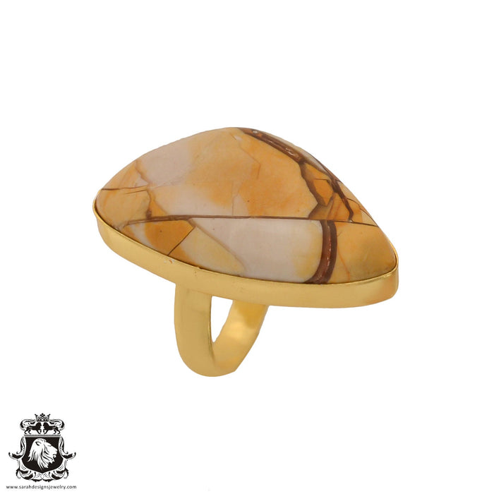 Size 9.5 - Size 11 Ring Brecciated Mookaite 24K Gold Plated Ring GPR711