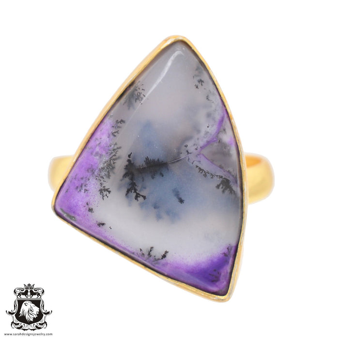 Size 10.5 - Size 12 Ring Purple Merlinite Dendritic Opal 24K Gold Plated Ring GPR739