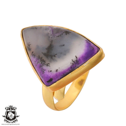 Size 10.5 - Size 12 Ring Purple Merlinite Dendritic Opal 24K Gold Plated Ring GPR739