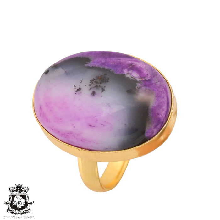 Size 9.5 - Size 11 Adjustable Purple Merlinite Dendritic Opal 24K Gold Plated Ring GPR740
