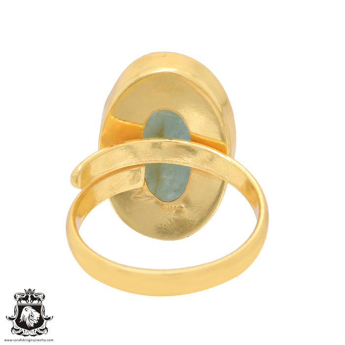 Size 9.5 - Size 11 Ring Aquamarine 24K Gold Plated Ring GPR782