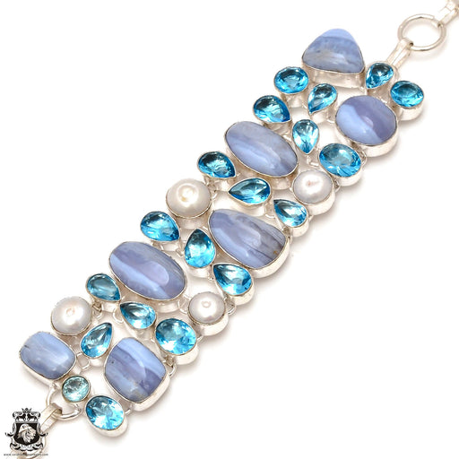 Blue Lace Agate Pearl Bracelet B3767