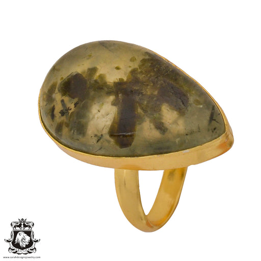 Size 9.5 - Size 11 Ring Prehnite 24K Gold Plated Ring GPR803