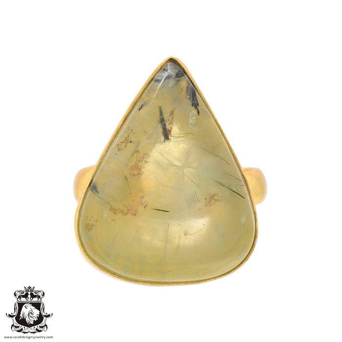 Size 8.5 - Size 10 Ring Prehnite 24K Gold Plated Ring GPR807