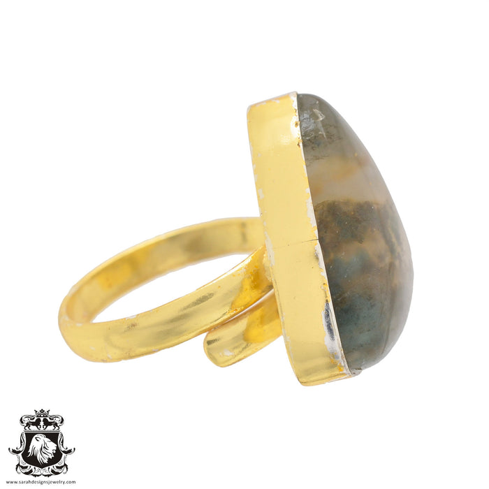 Size 10.5 - Size 12 Ring Prehnite 24K Gold Plated Ring GPR808