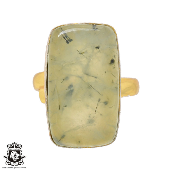Size 10.5 - Size 12 Adjustable Prehnite 24K Gold Plated Ring GPR811